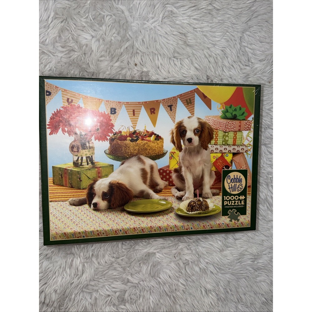 Cobble Hill 1000 Piece Jigsaw Puzzle Birthday Puppies Cavalier Spaniel New Seal